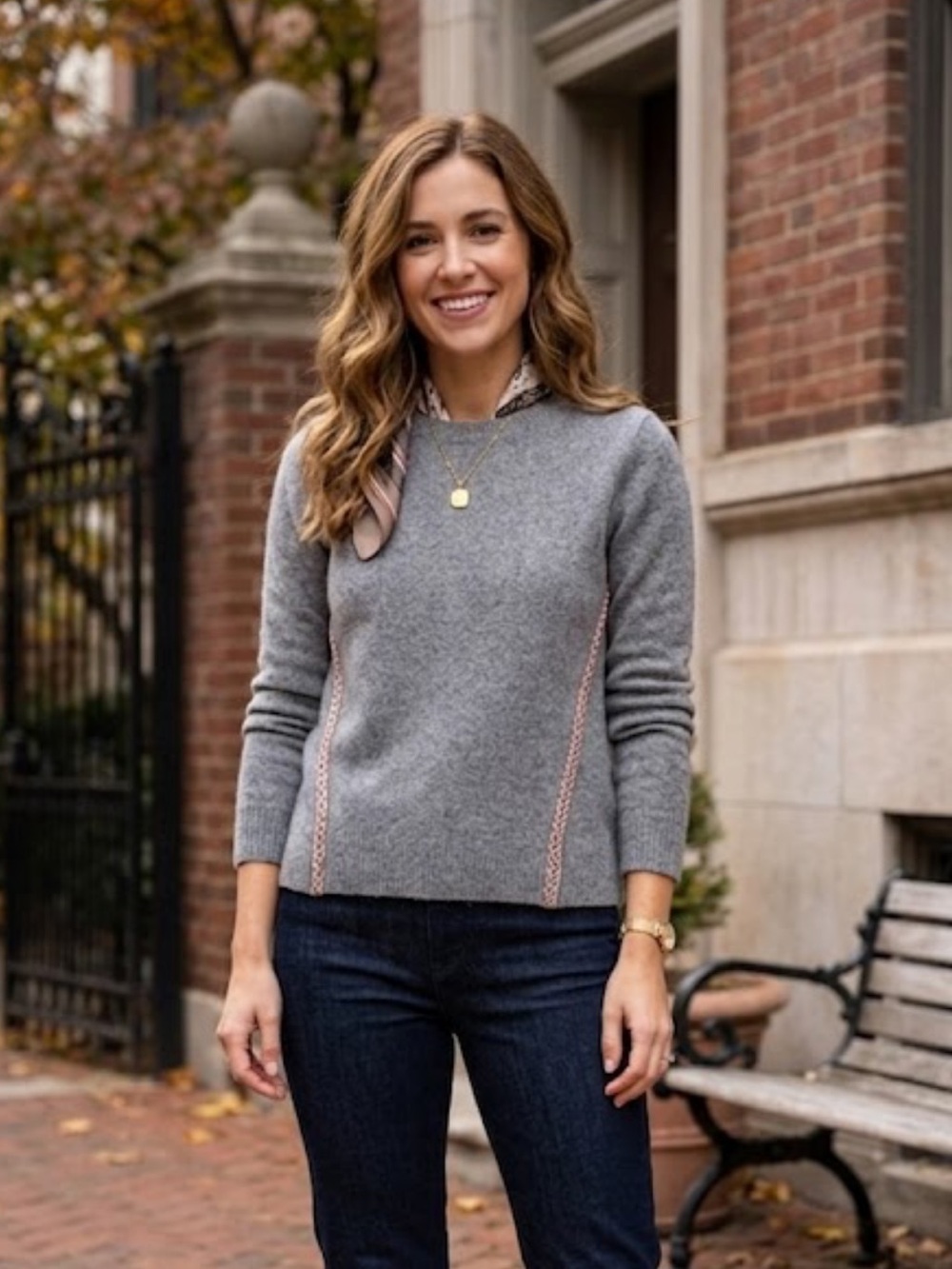 J. Crew Gray Sweater with Subtle Pink Stitching